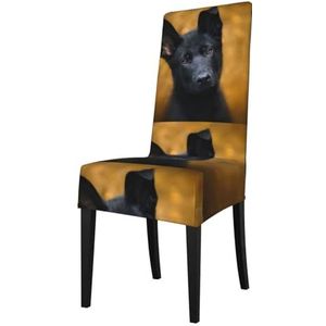 KemEng Zwarte Duitse herdershond bedrukt, stoelhoezen, stoelbeschermer, stretch eetkamerstoelhoes, stoelhoes voor stoelen