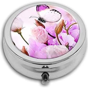 Vlinder Op Bloem Pil Box-3 Compartiment Geneeskunde Pil Case, Draagbare Geneeskunde Tablet Vitamine Houder Organizer voor Portemonnee Pocket Reizen Geschenken