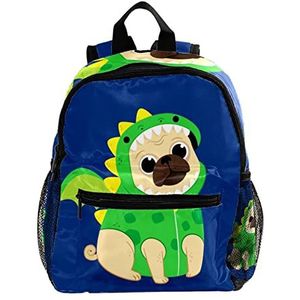 Leuke Mode Mini Rugzak Pack Tas Navy Dinosaurus Pug, Meerkleurig, 25.4x10x30 CM/10x4x12 in, Rugzak Rugzakken