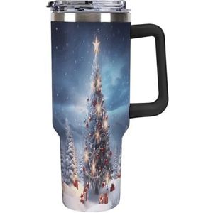 40 oz roestvrijstalen beker met handvat kerstbomen grote capaciteit autobeker lekvrije reisbeker koffiemok dubbel drinkdeksel waterfles geschenken voor mannen vrouwen