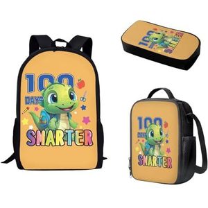 Brosoneto Kinderrugzak, lichtgewicht rugzakken voor school, student, jongens, meisjes, boekentas, lunchtas, pennenetui, 3 stuks, Dinosaurus