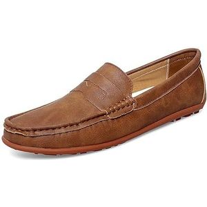 Herenloafers Schoen Veganistisch leer Penny Driving Loafers Effen kleur Platte hak Antislip Antislip Prom Slip-ons (Color : Light brown, Size : 42 EU)