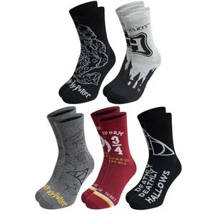 United Labels 5 paar Harry Potter herensokken, zwart/grijs/rood, 40-45, herensokken, Meerkleurig, 40-45 EU