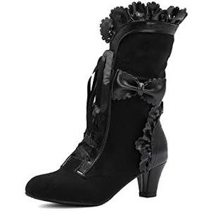 Eogrokerr Steampunk Gothic Vintage Laarzen, Kalflengte Victoriaanse Laarzen, Lederen Louis Hak Lace Up Laarzen voor Vrouwen Dames, Z3 Zwart, 40 EU