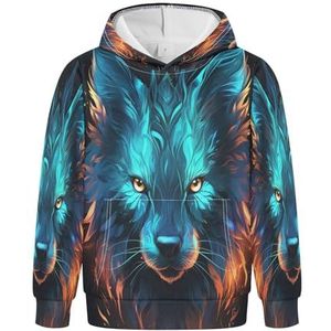 KAAVIYO Blauwe vos coole hoodies atletische sweatshirts met capuchon 3D-print schattig voor meisjes en jongens, Patroon, L