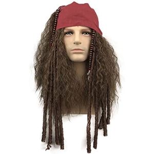 Haarextensies Piraat Pruik Cosplay Jack Sparrow Captain Pruiken en Complete Accessoires Synthetisch Haar