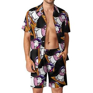 Eenhoorn Yoga Grappige Hawaiiaanse Sets voor Mannen Button Down Korte Mouw Trainingspak Strand Outfits 3XL