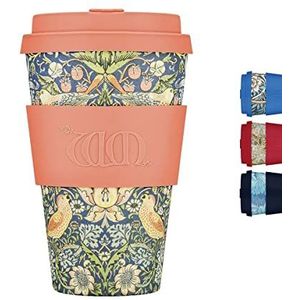 14 oz 400ml William Morris Herbruikbare Eco-vriendelijke 100% Plantaardige Koffie Cup - Melamine Gratis & Biologisch Afbreekbare Vaatwasser/Magnetron Safe Travel Mok, Aardbei Dief