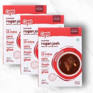 CURRYiT Ready to Cook Kashmiri Rogan Josh Curry Paste Serves 12-18 Indian Masala Gravy Made with Ghee Ready in 30 Mins No Preservatives 100% Mom Approved Gluten-Free, 250 gm, Pack of 3