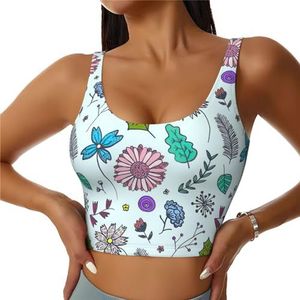 Gekleurde Doodle Bloemen Print Comfortabele Vrouwen Sport Vest Yoga Workout Vest Voor Vrouwen Lichtgewicht Zomer, Zwart, S