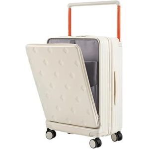 Brede trolley koffer dames Carry-On Case Front Opening Compartiment Wachtwoord Bagage, Wit, 20
