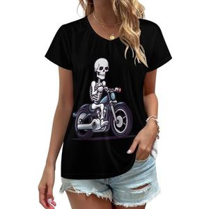 Motorfiets Rider Dames V-hals T-shirts Leuke Grafische Korte Mouw Casual Tee Tops S