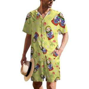 Leuke Russische pop Hawaiiaanse pak voor heren, set van 2 stuks, strandoutfit, shirt met korte mouwen en korte broek, bijpassende set