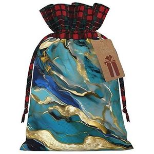 Azuriet Teal en Folie Goud Olie Marmer Patroon Herbruikbare Gift Bag-Trekkoord Kerst Gift Bag, Perfect Voor Feestelijke Seizoenen, Kunst & Craft Tas