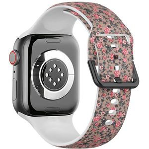 Zachte sportband compatibel met Apple Watch 42 / 44 / 45 / 49 mm (trendy botanische bloemenmotieven) siliconen armbandaccessoire voor iWatch