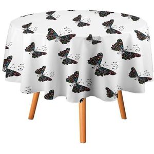 Muzieknoten vlinder rond tafelkleed waterdicht tafelkleed polyester tafelkleed voor dineren buiten feest picknick 177,8 x 177,8 cm