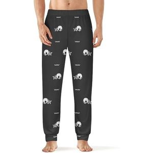 Skull Fish Bone heren pyjama broek met zakken nachtkleding print zachte lounge maat 6XL