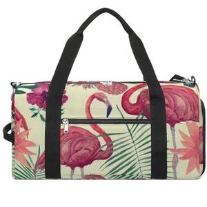 Aquarel Flamingo Bladeren Reizen Gym Tas met Schoenen Compartiment En Natte Zak Grappige Tote Bag Plunjezak voor Sport Zwemmen Yoga