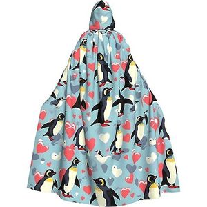 WURTON Volledige Lengte Hooded Mantel I Love Pinguins Carnaval Kostuum Cape Cosplay Party Mantel Voor Mannen En Vrouwen 190cm
