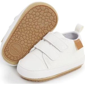BABSMULY Baby Jongens Meisjes Schoenen Antislip Rubberen Zool High-Top PU Lederen Sneakers Baby Eerste Wandelschoenen Peuter Wieg Schoenen Pasgeboren Loafers Flats., Kleur: wit., 6-12 Maanden
