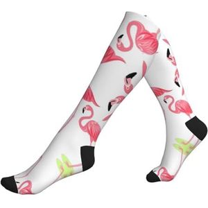 KoNsev Vier Flamingo's Compressie Sokken Mannen Vrouwen, Compressie Kous Verpleegkundige Sokken Voor Oedeem Reizen Zwangerschap, 2 Zwart-2, Eén Maat