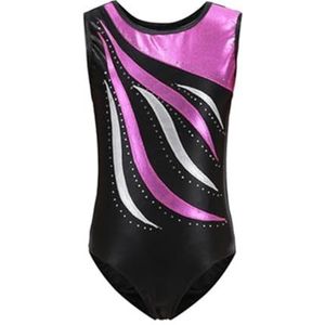 NihaoWXM Gymnastiek danskleding jumpsuit voor meisjes, mouwloze glanzende strass metallic balletdanspakje voor schaatsen, bodysuit voor gymnastiek, turnpakjes voor meisjes (roze, hoogte 140 cm)