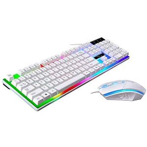 DKE-toetsenbord LED Regenboog Kleuren Achtergrondverlichting Verstelbare USB Wired Gaming Toetsenbord Muis Set Gaming Keyboard Mouse Set (Color : White)
