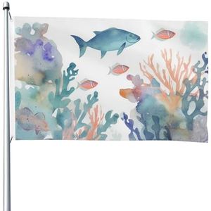 Vlag 4 x 6 ft vlaggen dubbelzijdige vlag buiten tuin vlag aquarel vissen en koraal grappige tuin vlag welkom tuin banners voor thuis tuin tuin gazon, binnen/buiten decor vlaggen