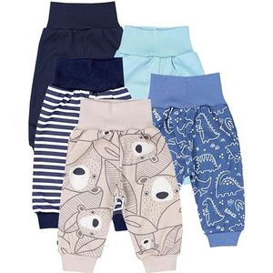 TupTam Baby Broeken Lange Sweatbroek Pakje van 5, Donkerblauw/Groen/Dino/Denimblauw/Streep/Grijs, 56