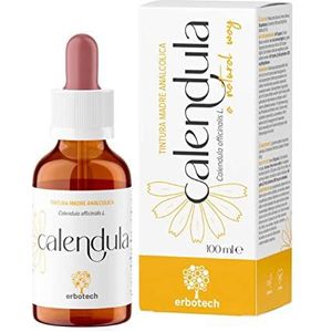 ERBOTECH, Moeder tinctuur van Calendula, alcoholvrije moedertinctuur in druppels om te verdunnen in water, veganistisch, niet afkomstig van GGO-planten, gemaakt in Italië, 100 ml