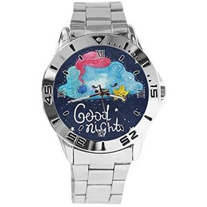 Cloud Star Goede Nacht Formule Mode Dames Horloges Sport Horloge Voor Mannen Casual Rvs Band Analoge Quartz Horloge, Zilver, armband
