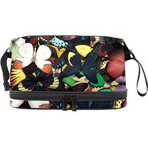 Dubbellaags Cosmetische Tas Butterflys Draagbare Make-up Tas Reizen Organizer Pouch Voor Vrouwen Meisjes Toiletries Tassen, Meerkleurig, 27x15x14 cm/10.6x5.9x5.5 in, Make-up zakje