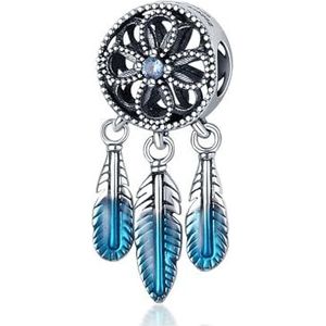 QANDOCCI Funnala Europese blauwe dromenvanger dangle kraal 925 zilver DIY Fits voor vrouwen mode bedels armbanden sieraden, Sterling zilver