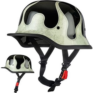 Vintage Duitse motorfiets halve helm, ECE/DOT goedgekeurd volwassen mannen vrouwen retro open helm, met verstelbare snelsluiting, voor fiets cruiser scooter B,M=54-57CM