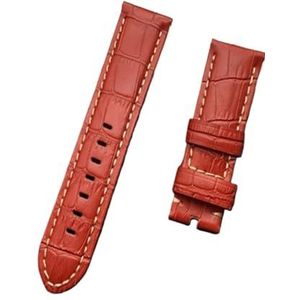 YingYou 22mm 24mm 26mm Zwart Bruin Blauw Groen Grijs Wit Italië Kalf Bamboe Lederen Horlogeband Compatibel Met Panerai Band Horlogeband Tang Gesp (Color : Red strap, Size : 26mm with buckle 5)