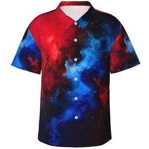 ERSDWRE Rood Blauw Galaxy Print Heren Korte Mouw Button-Down Shirts Casual Zomer Strand Shirts Hawaii Shirt voor Mannen, Zwart, S