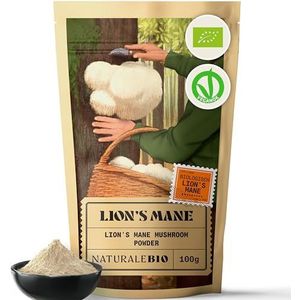 NaturaleBio Leeuwenmanen poeder 100g | 100% biologisch, veganistisch, glutenvrij, niet-GMO | Ondersteunt cognitieve functies, darm- en immuunsysteem | Gemakkelijk te huren