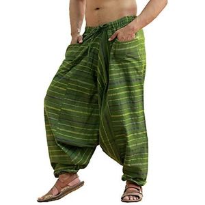 Sarjana Handicrafts Indiase etnische heren katoenen harem genie broek gestreepte yogabroek, Mahendi Groen, XL/one size