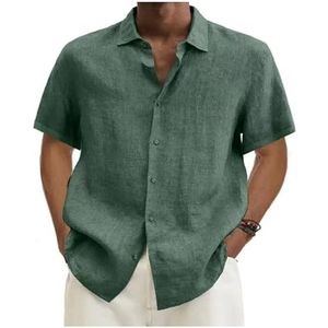Basic zomer heren overhemd katoen linnen korte mouwen knoop revers eenvoudig top casual kantoor blouses for mannen(4,XXXL)