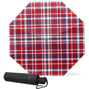 GISPOG Automatische opvouwbare paraplu, rode tartan geruite print stof waterdichte compacte zon en regen reizen paraplu's voor dames en heren, 1 kleur, Eén maat