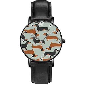 Zwart en Bruin Teckel Klassieke Patroon Horloges Persoonlijkheid Business Casual Horloges Mannen Vrouwen Quartz Analoge Horloges, Zwart