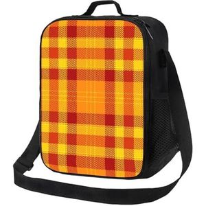 EgoMed Lunchtas, duurzame geïsoleerde lunchbox herbruikbare draagtas koeltas voor werk schooloranje en gele plaid
