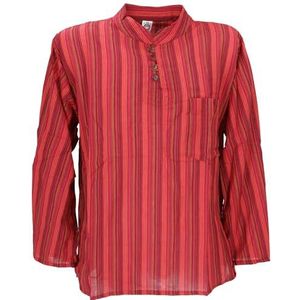 Guru-Shop, Nepal Fisherman Shirt, Gestreept Goa Hippie Shirt, Yoga Shirt, Rood, Katoen, Size:44, Shirts