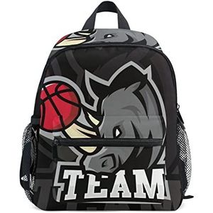 Neushoorn Basketbal Varken Zwart Peuter Voorschoolse Rugzak Boekentas Mini Schoudertas Rugzak Schooltas Voor Pre-K 1-6 Jaar Reizen Jongens Meisjes, Patroon, 10x4x12(in)