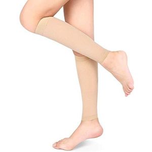 Yosoo Kuitcompressiekousen, medische voetloze compressiesokken, scheenspalken beenbrace 20-30 mmHg met gegradueerde druk voor zwelling van spataderen en kalf (beige), Beige-XL