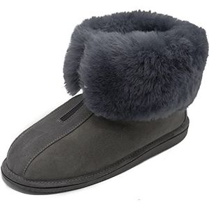 Alaska Pantoffels voor dames en heren, grijs, met ritssluiting, 100% merino schapenvacht voor welbehagen, warm, ademend, grijs, 42 EU