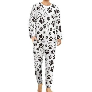 Hondenpoot print heren pyjama set lounge wear lange mouw top en onderkant 2 stuk nachtkleding