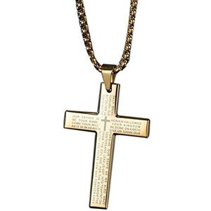 Pmkvgdy Modieuze halsketting met kruis voor mannen en vrouwen, gouden kristallen ketting, gebed halsketting, christelijk sieraad, goud, titanium staal