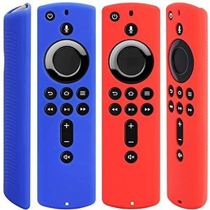 [2 Pack] Silicone Omslag Hoesje voor Fire TV Stick 4K Compatibel met Volledig nieuwe 2e generatie Alexa Stem Afstandsbediening (rood en blauw)