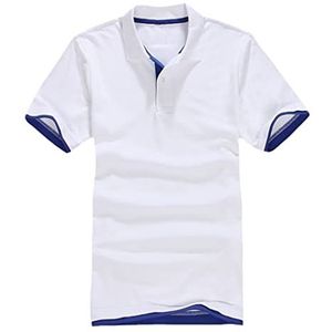 GYSAFJ Mannen Zomer Casual Katoen Korte Mouw Tops Ademend Polo Shirt Jerseys Golf Tennis, Wit-marine, L